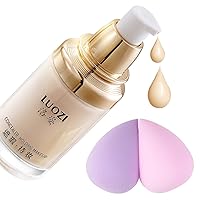 Foundation Liquid Makeup Full Coverage CC Cream for Dark Circles and Winkles Natural BB Face Primer Color Correcting and 2pcs Beauty Sponges Set(02 Natural Light)