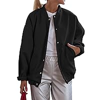 PRETTYGARDEN Women's 2024 Fall Varsity Bomber Jackets Casual Baseball Collar Button Down Coats Outerwear