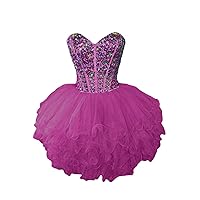 Gorgeous Rhinestone Short Girls Homecoming Prom Dresses Club Gown Size 12- Fuchsia