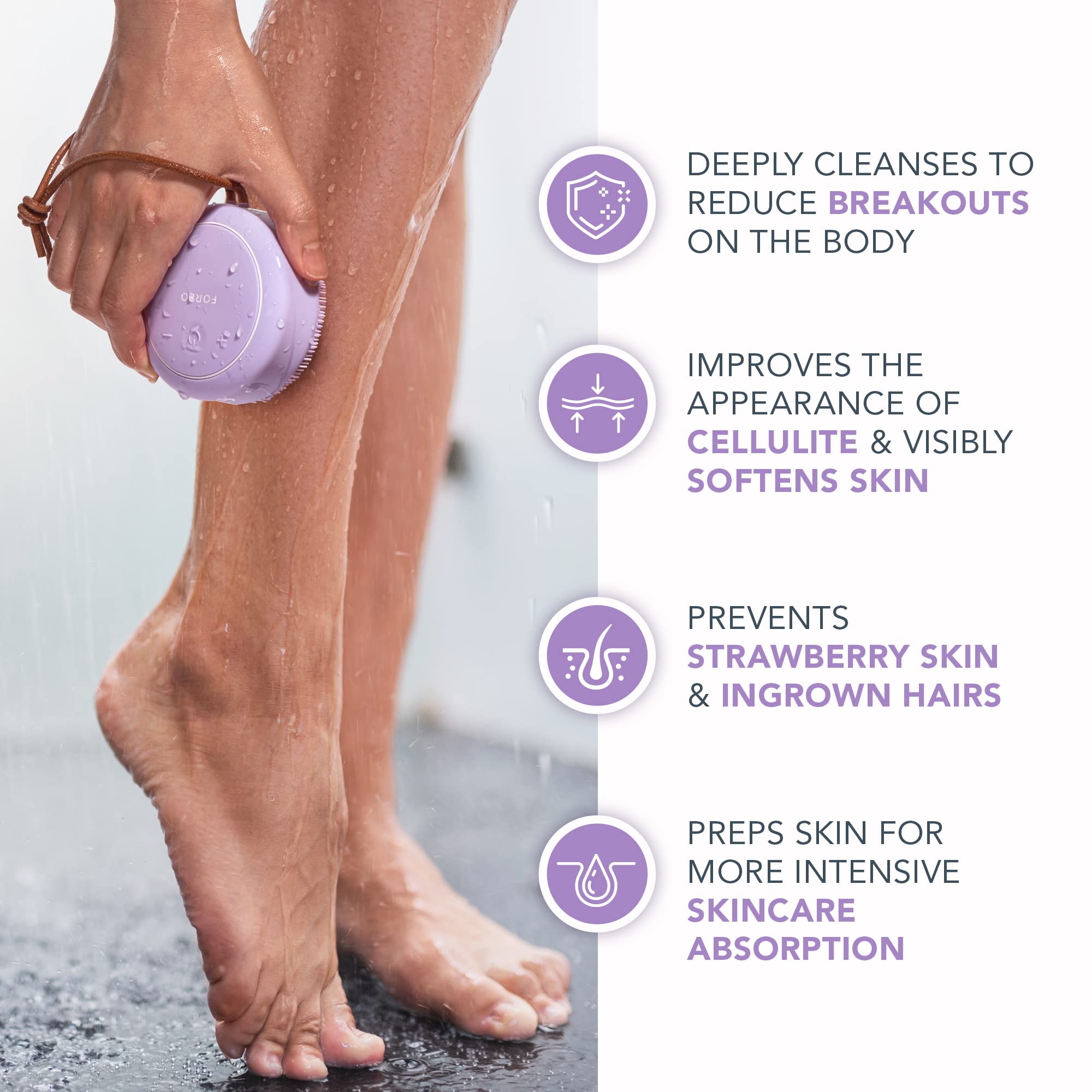 FOREO Luna 4 Body Brush - Exfoliating Body Scrubber  - Premium Lymphatic Drainage Skincare Tool - IP68 Waterproof - Strawberry Legs Treatment 