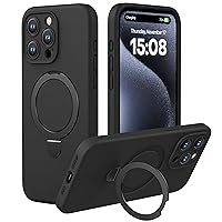 CellEver Magnetic Silicone for iPhone 15 Pro Case [Camera Cover] Military Grade Protection [Compatible with MagSafe] [Slim] Durable Soft Grip Cover with Kickstand, Black