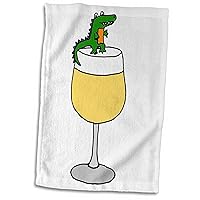 3D Rose Funny Alligator Sitting On Rim of White Wine Glass Hand Towel, 15
