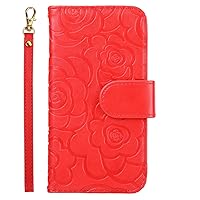 Purse Case for iPhone 15 Pro Max/15 Plus/15 Pro/15 Embossed Folio Leather Wallet Cover with Card Slots Strap for Women (Red,15 Pro 6.1'')