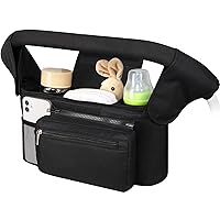 Universal Stroller Organizer with Insulated Cup Holder Detachable Phone Bag and Shoulder Strap,Stroller Bag Caddy Organizer Accessories Fits for Uppababy, Baby Jogger, Britax Strollers