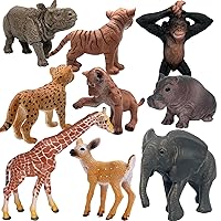 Gemini&Genius Wild Animal Toys for Kids, 9 Pcs Jungle Animal Baby Toy Figures, Toy Gifts for Kids, Wildlife Toys Perfect Cake Toppers for Baby Shower, Soild Plasitc and Well Designed Animal Figurines