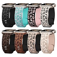 8 Pack Leopard Engraved Bands Compatible for Apple Watch Band 41mm 40mm 38mm 49mm 45mm 44mm 42mm Women, Cheetah Soft Silicone Sport Wristband Strap for iWatch Series 9 8 7 6 5 4 3 2 1 Ultra Ultra 2 SE