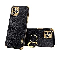 Guppy Compatible with iPhone 11 Pro Max Ring Holder Case Cool Crocodile Snake Skin Pattern Textured with 360 Degree Rotation Stand for Woman Man Slim Soft Bumper Protective Cover Black