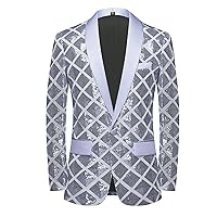 Mens Christmas Suit Solid Color Sequin Slim Fit Long Sleeve Youth Lapel Casual Prom Tuxedo