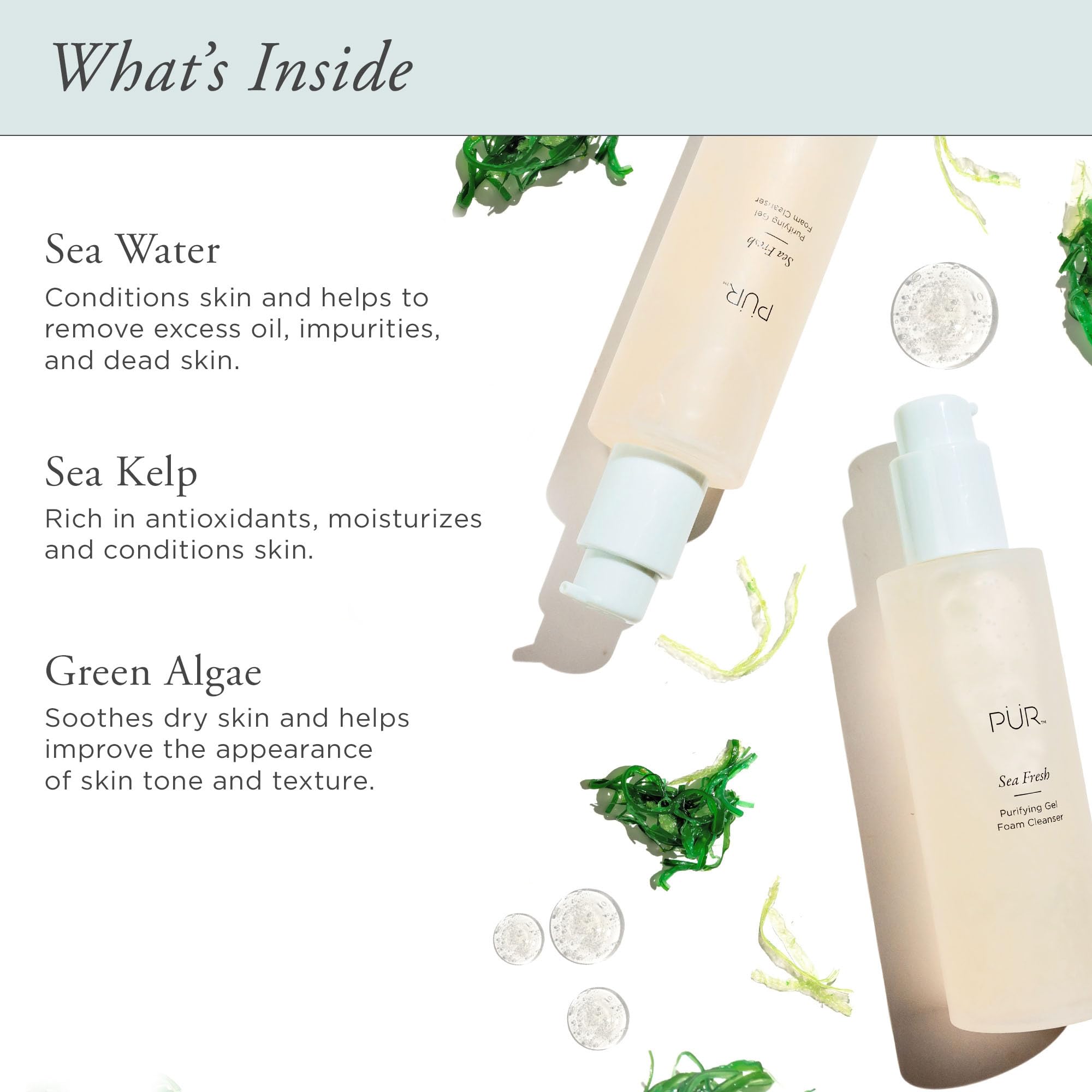 PÜR MINERALS Sea Fresh Purifying Gel Foam Cleanser, Algae, Sea Kelp, Antioxidants, 5 FL oz