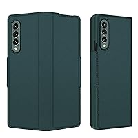 Case for Samsung Galaxy Z Fold 3, Detachable Carbon Fiber Premium PU Leather Flip Case with Card Holder Kickstand Magnetic Closure Protective Cover,Green