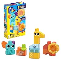 MEGA BLOKS Fisher-Price Toddler Building Blocks Toy Set, Rock ‘n Rattle Safari with 15 Pieces, 3 Buildable Animals, Ages 1+ Years