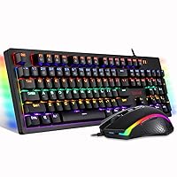 Redragon S117 Gaming Keyboard Mouse Combo Mechanical RGB Rainbow Backlit Keyboard Brown Switches RGB Gaming Mouse for Windows PC Gamers (104 keys)
