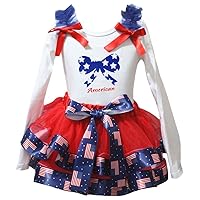 Petitebella Stars Bow American White L/s Shirt US Flag Red Petal Skirt Set Nb-8y