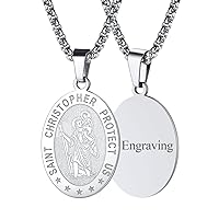 FaithHeart Saint Christopher Pendant Necklace for Men Women Stainless Steel Catholic Amulet Medal Jewelry Personalized Custom with Delicate Packaging