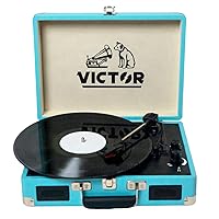 Metro 3-Speed Portable Suitcase Turntable Record Player with Dual Bluetooth in & Out and Built-in Stereo Speakers, Turquoise