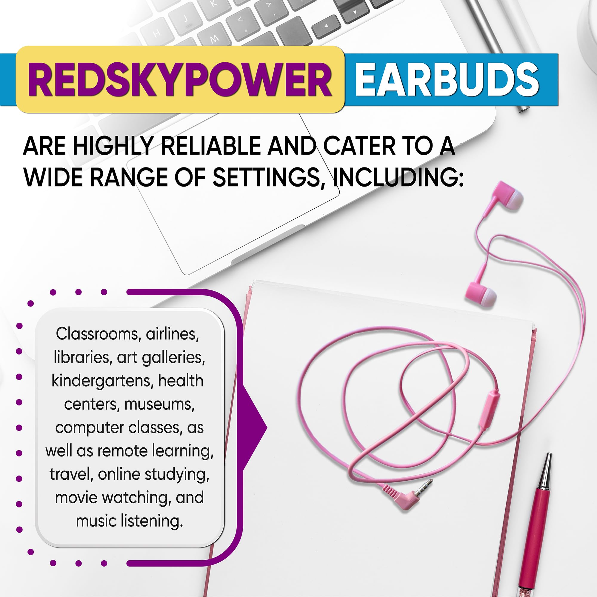 Redskypower 10 Pack Multi Color Kid's Wired Microphone Earbud Headphones, Individually Bagged, Disposable Earbuds with Mic Ideal for Students in Classroom Libraries Schools, Bulk Wholesale