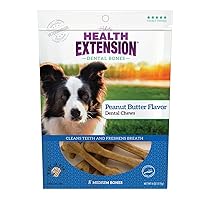 Health Extension Dog Chew Bone Treats, Puppy Training Treat, Medium Sticks for Dental Teeth Cleaning & Breath Freshener, Peanut Butter Flavor (Pack of 8)