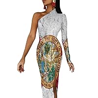USA and Florida State Flag Painted on Wall Half Sleeve Split Dress for Women Long Maxi Dress Bodycon Evening Party Dresses