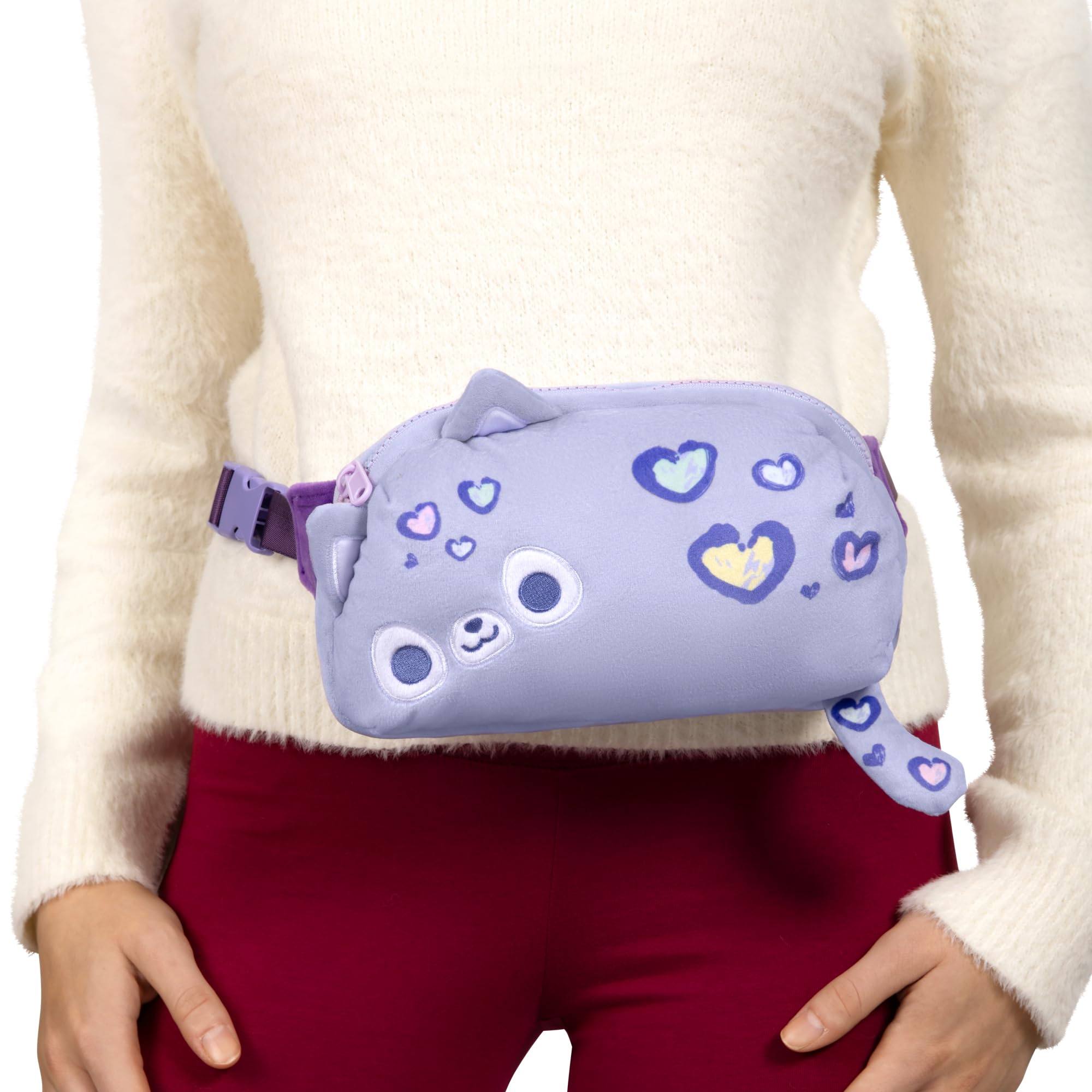 TeeTurtle Plushiverse - Plushie Fanny Pack - Valentine’s Day - Cute Kawaii Purple Leopard - Novelty Hip Waist Crossbody Bag