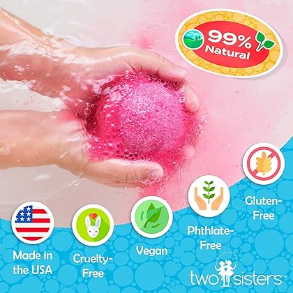 Two Sisters Bubble Bath Bomb Large 99% Natural Fizzy for Women, Teens and Kids. Moisturizes Dry Sensitive Skin. Releases Color, Scent, and Bubbles. Handmade in USA (Birthday Cake)