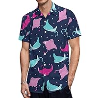 Colorful Stingray Pattern Men's Shirts Short Sleeve Hawaiian Shirt Beach Casual Work Shirt Tops