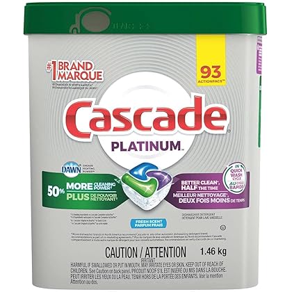 Cascade Platinum ActionPacs Dishwasher Detergent with Dawn, Fresh Scent - 92 Count with 10pct bonus 102 packs