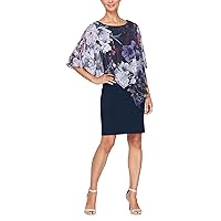 S.L. Fashions Women's Sleeveless Lurex Caplet Chiffon Overlay Dress