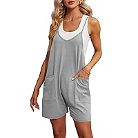Womens Jumpsuits Casual Summer Sleeveless Adjustable Spaghetti Strap Shorts Romper Overalls with Pockets
