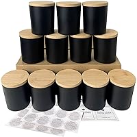 CONNOO 12 Pack 10 OZ Matte Black Glass Candle Jars for Making Candles with Airtight Bamboo Lids Nice Sticky Warning Labels for Candle Making Empty Container Bulk - Dishwasher Safe