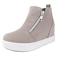 shoeslocker Girls Platform Wedges High Top Sneakers for Girl Nonslip Fashion Shoes with Double Side Zippers