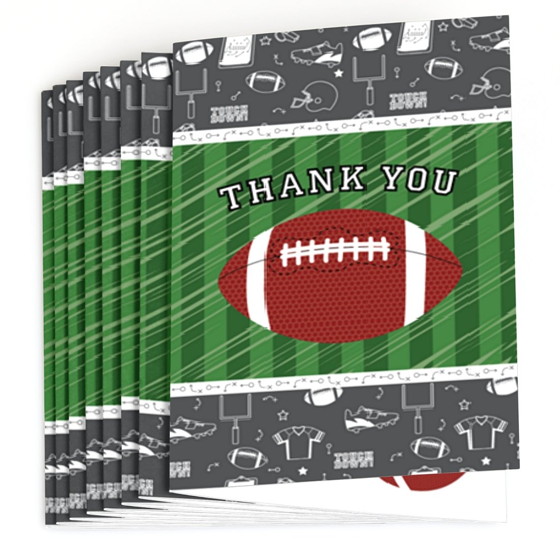 Big Dot of Happiness End Zone - Football - Baby Shower or Birthday Party Thank You Cards (8 count)