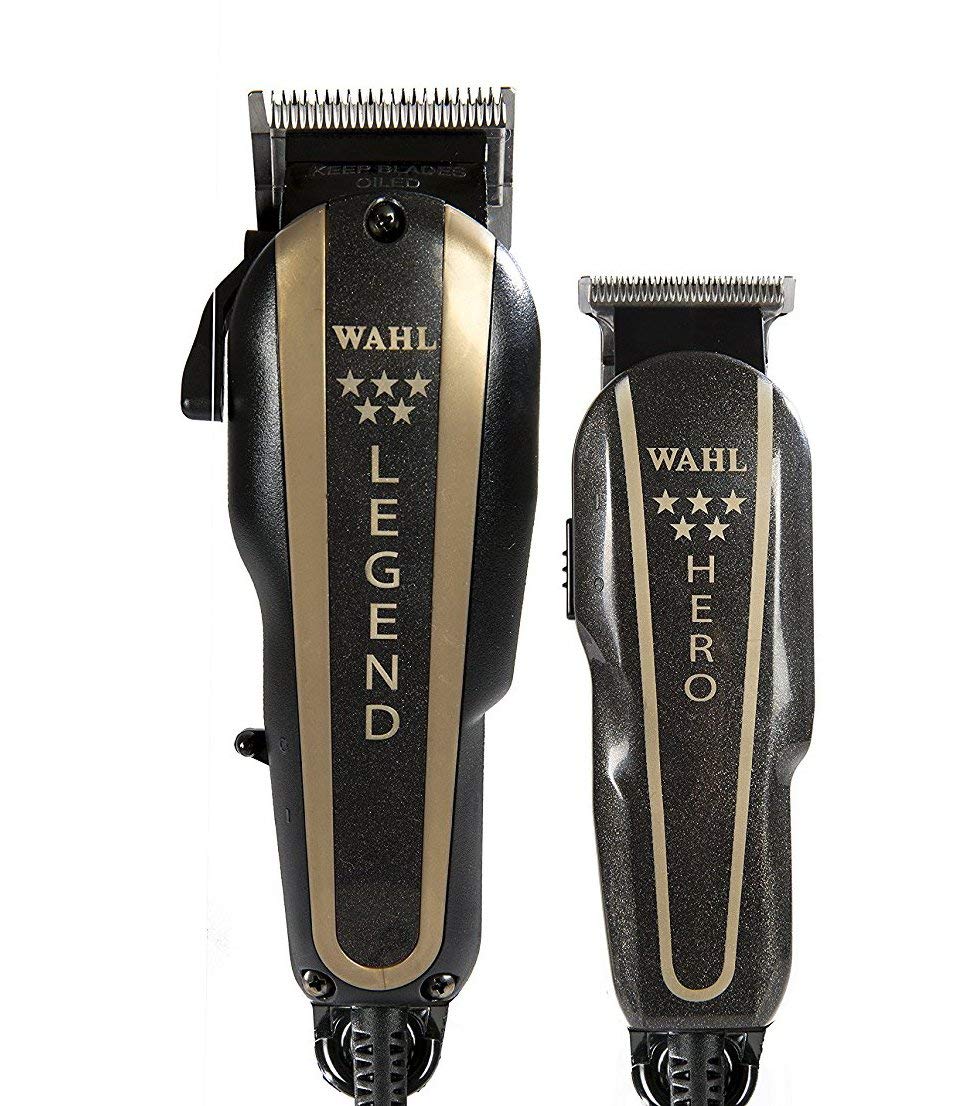 Wahl Professional 5-Star Barber Combo #8180 Features a New Look 5-Star Legend Clipper and Hero T-Blade Trimmer Powerful v9000 Motor Clipper and Rotary Motor Barber Trimmer