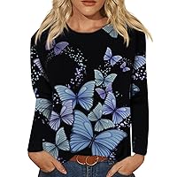 Womens Long Sleeve Shirts Cute Floral Print T-Shirt Tops Casual Comfy Crewneck Long Sleeve Top Shirt