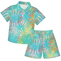 visesunny Toddler Boys 2 Piece Outfit Button Down Shirt and Short Sets Colorful Sunflower Tie Dye Dots Boy Summer Outfits