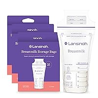 Lansinoh Breastmilk Storage Bags, 75 Count, Easy to Use Breast Milk Storage Bags for Feeding, Presterilized,Hygienically Doubled-Sealed for Refrigeration and Freezing, 3 Packs of 25 Milk Bags, 6 Ounce