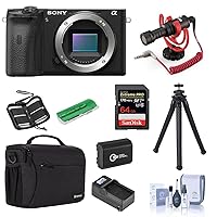 Sony Alpha a6600 Mirrorless Camera - Bundle with Mic, 64GB SD Card, Shoulder Bag, Tripod, Extra Battery, Charger, Cleaning Kit, SD Card Case, Card Reader