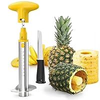 Newness Pineapple Corer with Knife, [Upgraded, Electric & Manual] Stainless Steel Fruit Pineapple Cutter with Electric Drill Accessory, Pineapple Slicer Remover Kitchen Tool with Measure Mark, Yellow