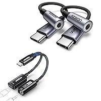 UGREEN 2 Pack USB C to 3.5mm Audio Adapter Type C to Headphone Aux Jack Dongle Bundle Magnetic USB C to 3.5mm Audio Adapter and Charger 2 in 1 Hi-Res Aux to USB C Audio Jack with PD 60W