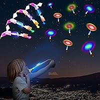 WELLVO 60Pcs Rocket Helicopter with LED Lights 30 Launchers + 30 Glow Rocket Helicopters Glow in The Dark Party Supplies Flying Outdoor Toys Birthday Classroom Valentines Party Favors for Kids 8-12