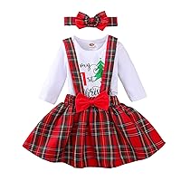 Wakeu Toddler Baby Girls Christmas Outfits My First Christmas Print Top + Suspender Skirt + Headband Clothes Set