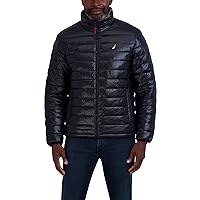 Nautica Men's Water Resistant Jacket Long Sleeve Zip Up Sherpa Lined Quilted Stretch Coat