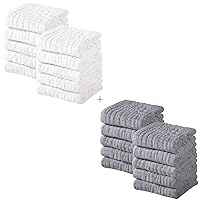 Yoofoss Muslin Baby Washcloths 100% Cotton Face Towels 20 Pack Wash Cloths for Baby 12x12in Soft and Absorbent Baby Wipes (White & Grey)