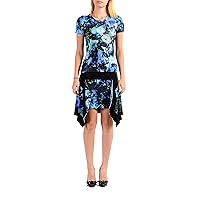 Just Cavalli Women's Multi-Color Floral Print Crewneck Stretch Fit & Flare Dress US S IT 40