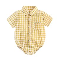 Infant Newborn Kids Baby Boys Girls Short Sleeve Patchwork Plaid Shirt Romper Bodysuit Outfit Clothes for
