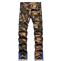 Men Camouflage Print Side Pockets Cargo Boot Cut Denim Jeans