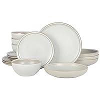 Gibson Elite Beckett Stoneware Matte Reactive Glaze 16 Piece (Service for 4) Plates and Bowls Dinnerware Set - Linen White