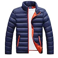 Men's Puffer Quilted Jackets Stand Collar Lightweight Packable Winter Warm Coat With Zipper Pockets Pea Coats Men