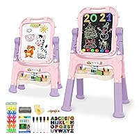 Art Easel for Kids, Adjustable Standing Rotatable Double Sided Easel with Painting Accessories for Toddlers Boys and Girls-Pink