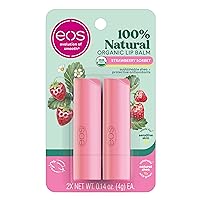 100% Natural & Organic Lip Balm- Strawberry Sorbet, Dermatologist Recommended for Sensitive Skin, All-Day Moisture, 0.14 oz, 2 Pack