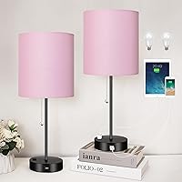 WIHTU 3 Color Temperature Bedside Table Lamps Set of 2, Modern Small Lamp with USB and Outlet, Bedroom Lamp for Nightstand with Chain Switch, Pink Desk Lamp for Living Room, Two Bulbs Included